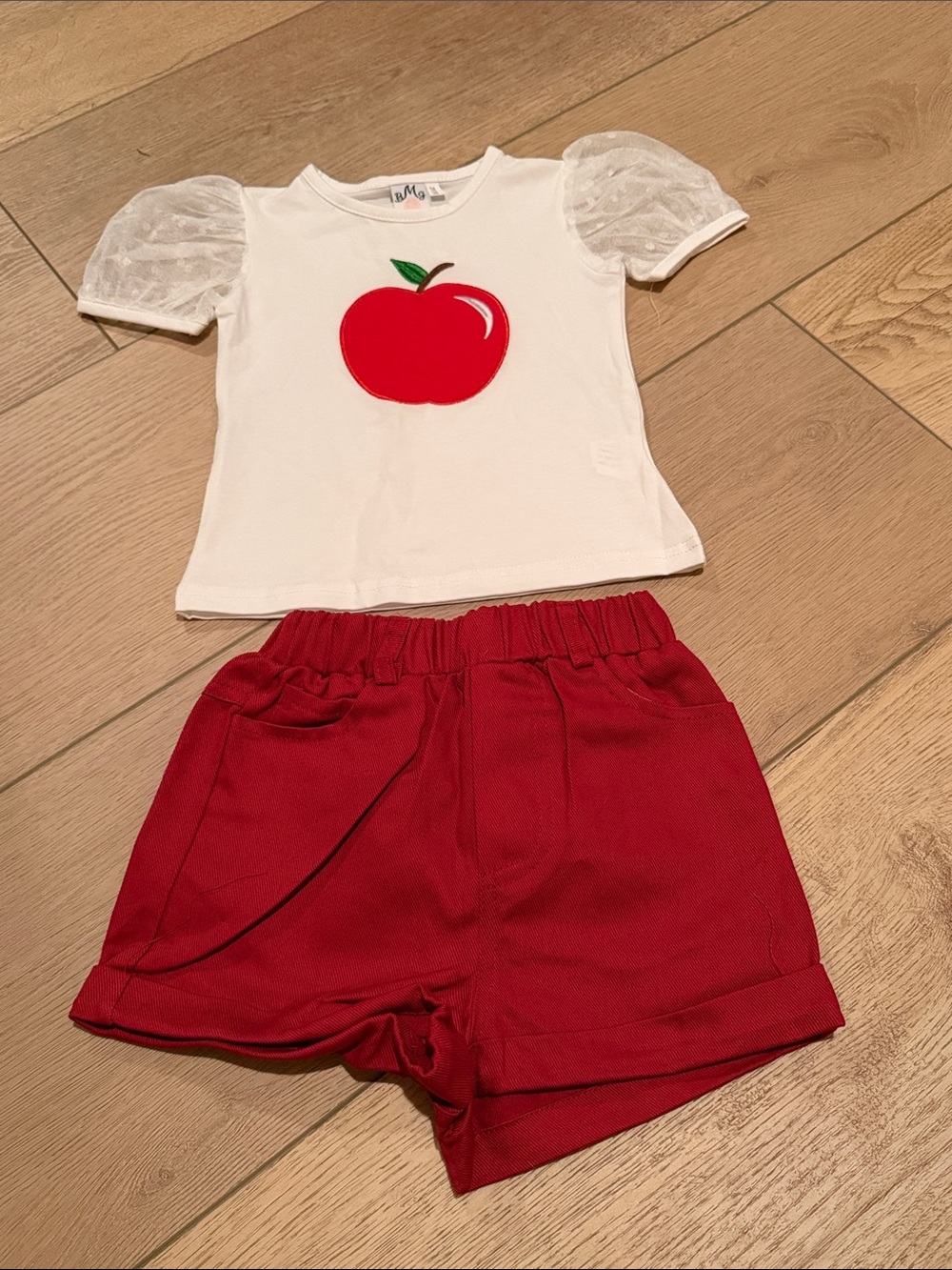 Kids Apple Graphic White & Red Matching Set